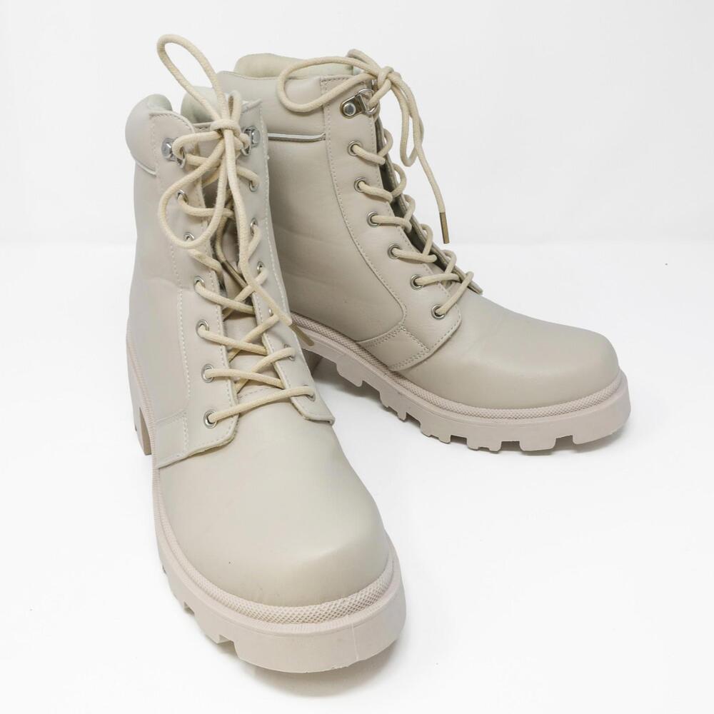 Qupid Size 9 Women’s Lace Up Combat Boots Chunky Heel Cream Beige Platform Lugs